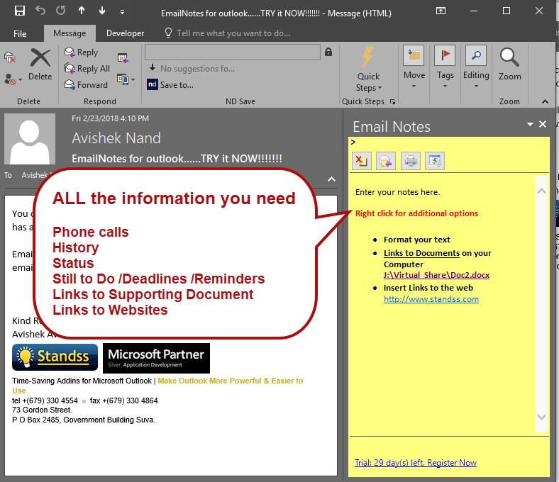 EmailNotes for Outlook 